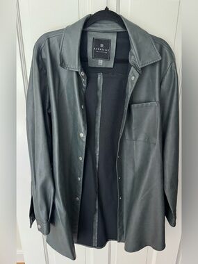 Bagatelle Women’s Green Leather Shirt Jacket
